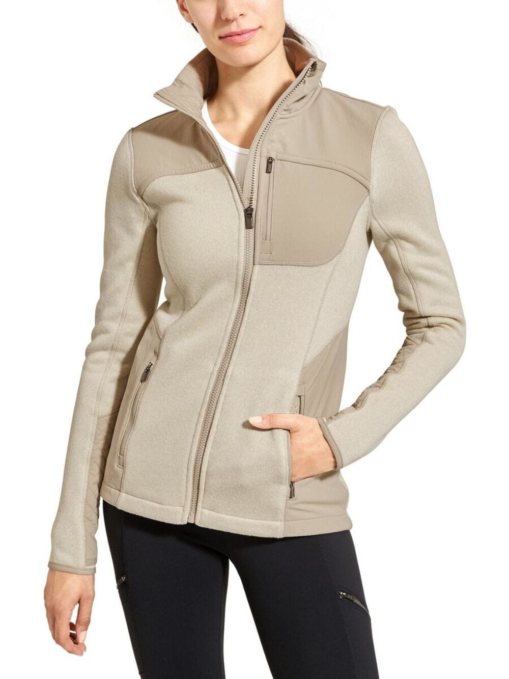 Athleta Truckee Track Full Zipper Fleece Jacket in Sandcastle Heather Size XS